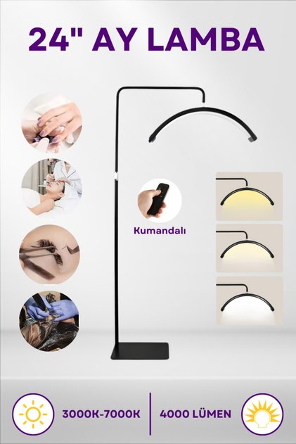 24İnç Ay Lamba LED Video Işığı Yarım Ay Şekilli Kumandalı Dolgu Işık Kalıcı Makyaj Tatto Çekim Işığı