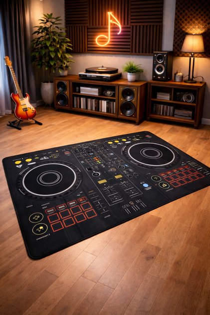 DJ Seti Setup Şeklinde Yıkanabilir Halı–Kaymaz Dot Taban, Özel Süngerli Yüzey, Müzik Konsept