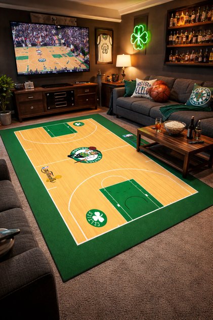 Nba Boston Celtics Temalı Süngerli Makinede Yıkanabilir Basketbol Sahası Şeklinde Halı-kaymaz Taban