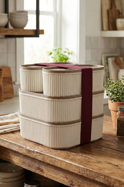 Vienev 4'lü Elastik Bantlı İstiflenebilir Pratik Saklama Kabı Seti