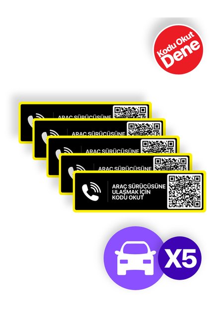 5'li Paket - Numarasız Numaratör - QR Kodlu Araç Numaratörü - Araç İçi Park Telefon Numarası (Yatay)