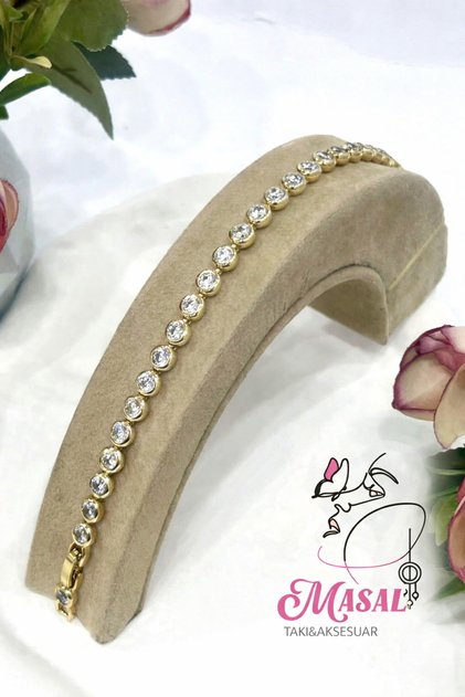 Xuping Yuvarlak Taşlı Su Yolu Bileklik (0,5mm 14K GOLD/17-19CM)