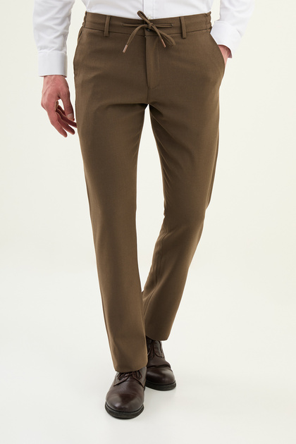 Düz Super Slim Fit İpli Erkek Pantolon Vizon - 38343.26Y