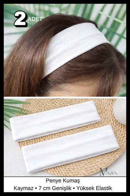 2Pcs White Multi-Purpose Combed Cotton Sports Headband Hair Head Bandana Yoga Sweatband Unisex