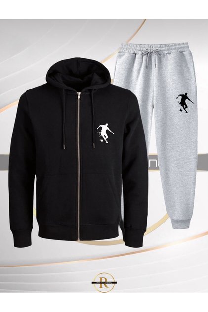 Basketball Silhouette Printed Tracksuit Set – Hooded Zippered Sweat Jacket & Jogger Sweatpants