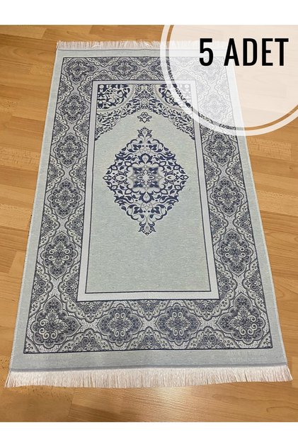 5 Pieces Patterned Fringed Gift Bundle Taffeta Gray Prayer Rug