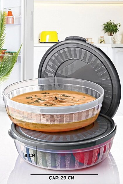 Open Home Concept 2 Adet Kapaklı Yuvarlak Saklama Kabı Seti - Kase