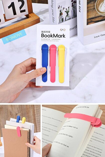 BONOVE Otomatik Kitap Ayracı 3'lü Set Silikon Klips Akıllı Yer İmi