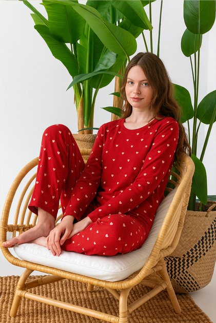Transitional Long Sleeve Suede Women's Pajama Set- Crew Neck Women's Pajamas