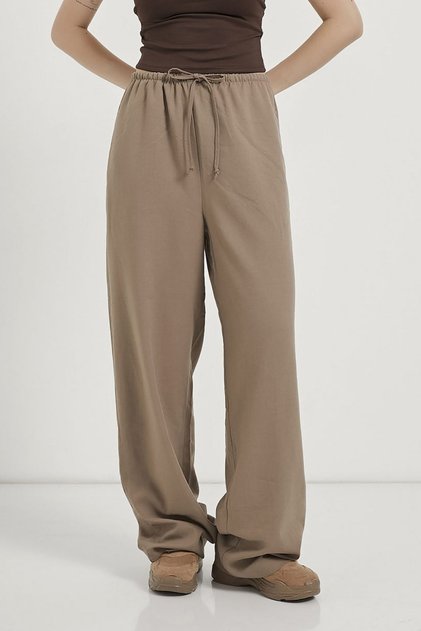 Women's Elastic Waist Tied Palazzo Loose Fit Trousers