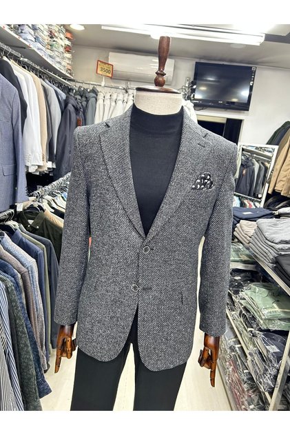 Erkek Yün Karışımlı Kaşe Ceket 4 Drop Regular Fit Rahat Kalıp Kışlık Blazer