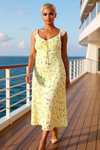 Rochie midi din șifon țesut, fără mâneci, cu decolteu în V, mărime mare, pentru femei, cu imprimeu floral, croială în formă de A, funcțională, elegantă