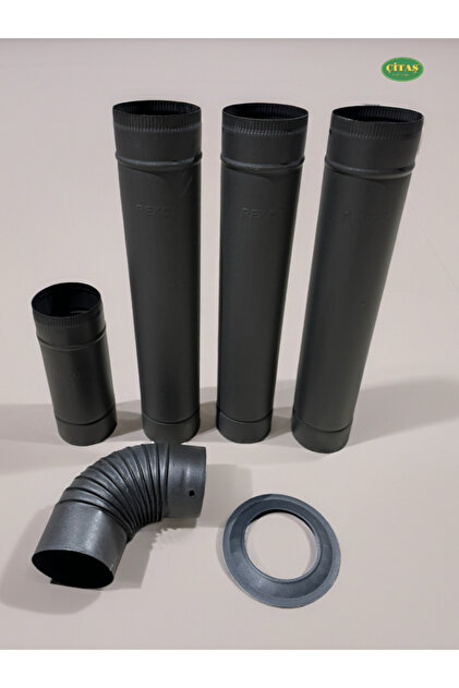 6 PARÇA SOBA BORU SETİ MAT SİYAH - ANTRASİT (3 TAM BOY - 1 YARIM BOY - 1 DİRSEK - 1 AYNA) 0.40MM