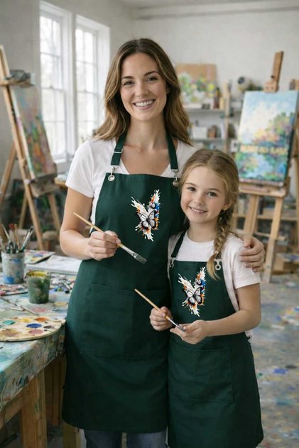 Anne Kiz Gabardine Cotton Fabric Adjustable Strap Green Chef Apron (with Stainless Metal Hardware)