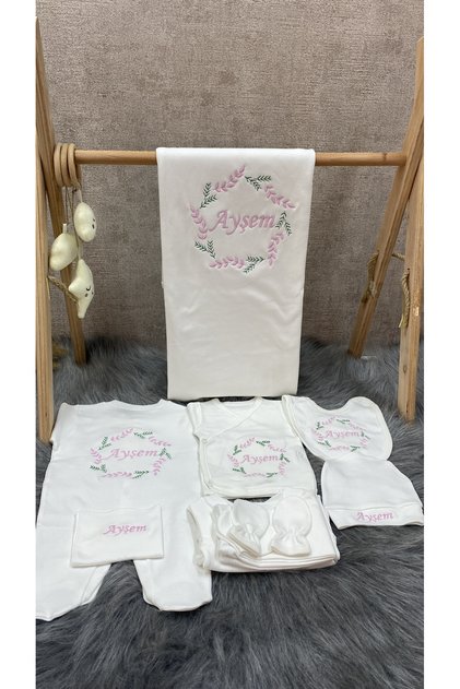 10-Piece Embroidered Hospital Discharge Set with Floral Pattern