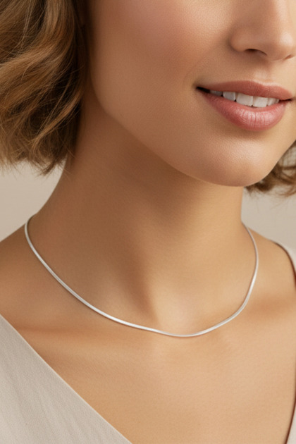Steel Flat Snake Necklace - Classic Size 45 cm 1 mm Silver Color |   Non-Tarnishing, Unisex, 2 Years Warranty