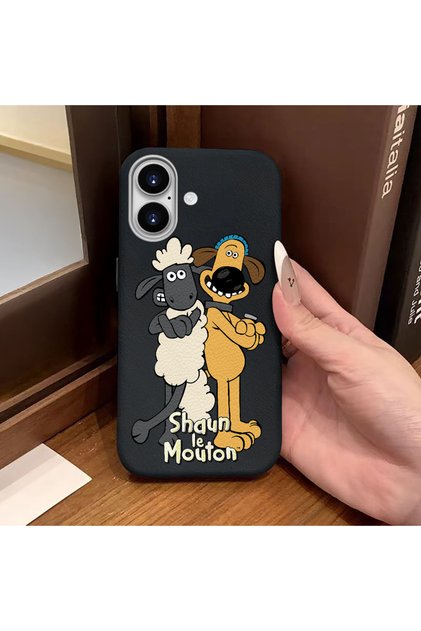 iPhone 16 Compatible Black Leather Textured Silicone Protects Camera Shock-Absorbing Case Cartoon