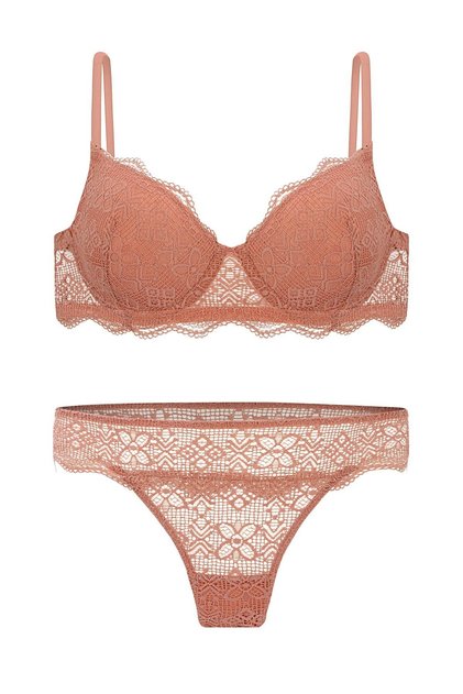 Anna 2736 Lace Low-Cut Bra and Panty Set - Unpadded Dusty Rose