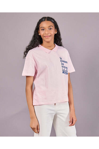 Senior Girls Pink Collared Boxy Top