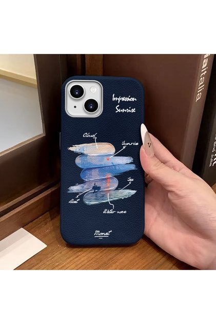iPhone 13/14 Compatible Blue Leather Textured Silicone Protects Camera Shock-Absorbing Case