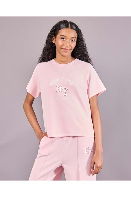 Senior Girls Pink Scuba Print T-Shirt