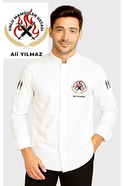 White Chef Jacket with Name Gift for Dough Wizards Pizza, Pita, Bread Makers