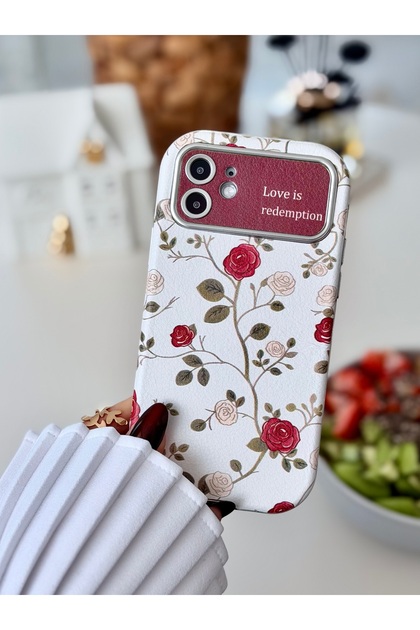 Iphone 12 Uyumlu Kamera Baskı Gül Desenli Esnek Silikon Kılıf