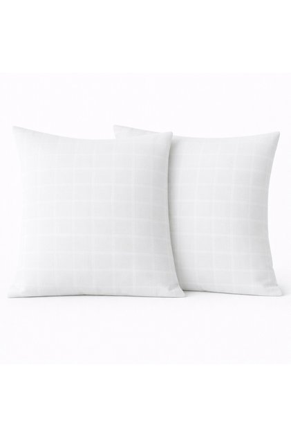 Decorative Throw Pillow 100% Cotton 40X40 cm Checkered Satin White (2 Pieces)