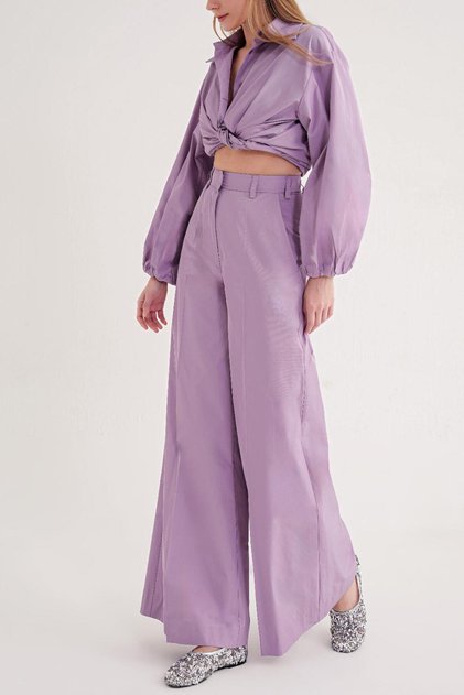 Lila Beli lastikli bol kesim pantolon 41629