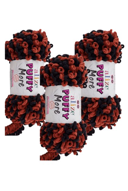 Puffy More Hand Knitting Yarn 3 Pieces – 6262 Black Tile – 150 Gr. 11.5 Meters. – Blanket, Scarf, Vest