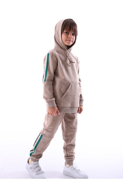 Organic Light Brown Side Stripe Winter Boys' Sweatpants