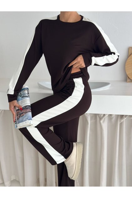 Women's Garnished Side Striped Circular Neck Modal Tracksuit Set