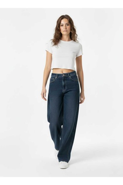Berry Blue Baggy Tinted Buckle Detail Loose Fit Wide Leg Comfortable Baggy Jean Denim Relaxed Women's Pants