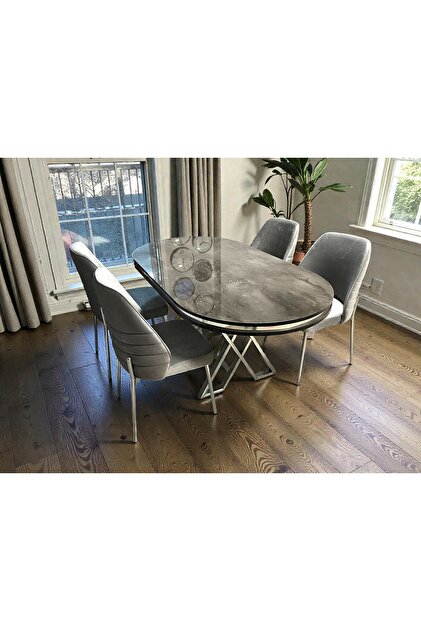 MSY HOME 4 Kişilik Monaco Stil Krom Çizgili Gri Yönsüz Kumaş İroni