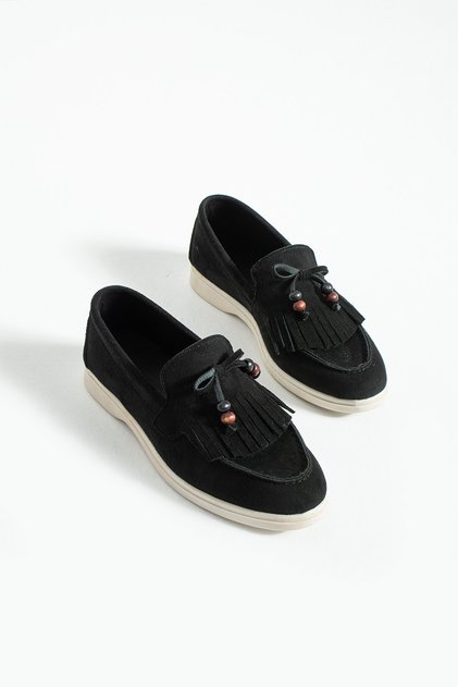 Women's Casual Suede Loafer Shoes Comfortable Sole Tassel Shoes