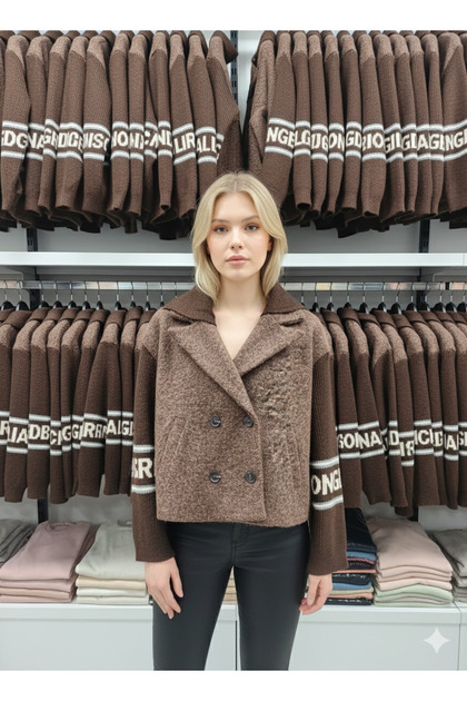 Women's regular fit short bouclé jacket with knit detail and lining - m93196