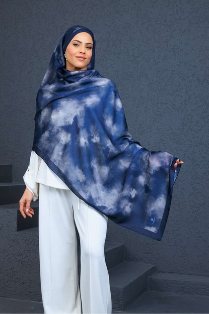 Batik Desen Pamuk Viskon Soft Şal Lacivert