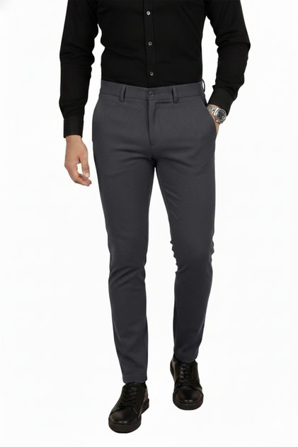 Smoked Slim Fit Elastic Waist Line Textured Stretch Fabric Men's Trousers – Stylish & Comfortable Design 2600700