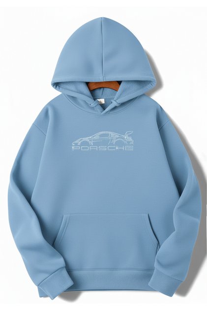 Unisex Men's/Women's Porsche Stone Printed Cotton Oversized Hooded Sweatshirt
