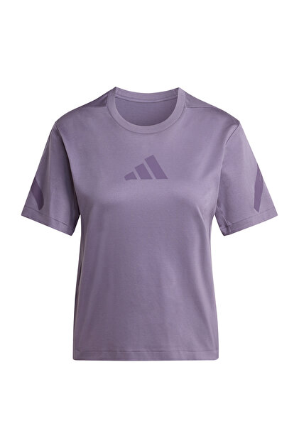 adidas JW7755 W Z.N.E. TEE Koyu Lila Bisiklet Yaka Normal Düz