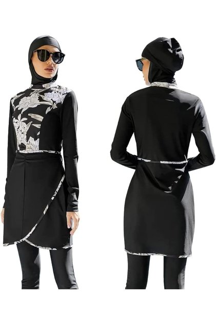 Women Modest Muslim Swimsuits Full Coverage Islamic Swimwear Long Sleeve Burkini Set Hijab Bathing S