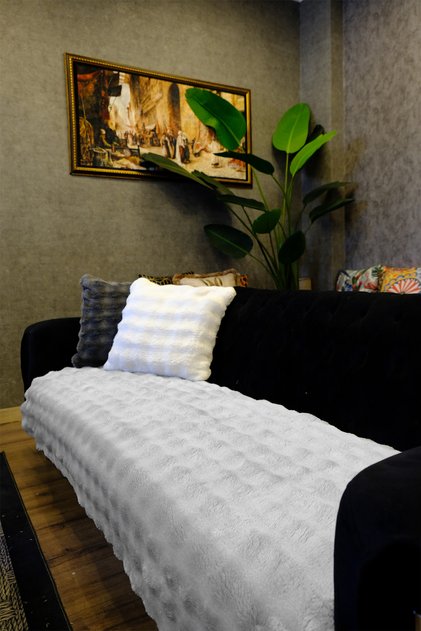 Plush Sofa Cover Fluffy Bubble Gray Just for Sitting 1 Piece 90X200 cm