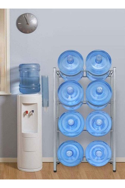 8 Bottles Storage Rack 4 Tier Reinforced Carbon Steel Heavy Duty 5-Gallon Water Cane Jug Holder Grey