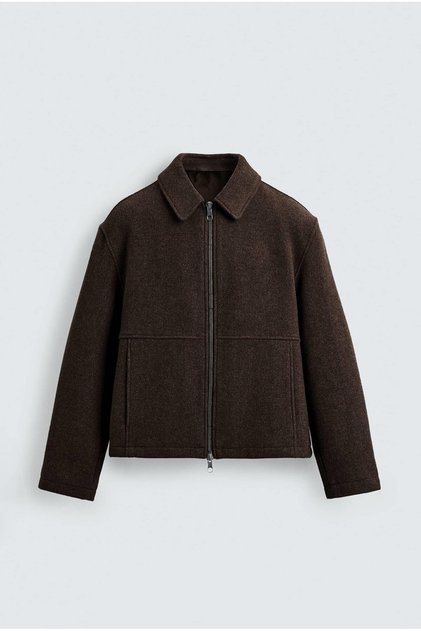 Men's Relax Fit Premium Melton Jacket Coat Brown