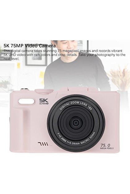 特撮 cam KAZEMTECH 5K Dijital Retro Video Kamera 75MP 18X Zoom Flaşlı (64GB