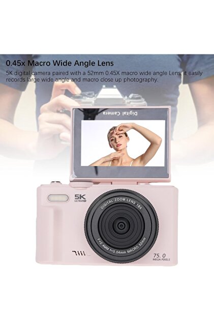 KAZEMTECH 5K Dijital Retro Video Kamera 75MP 18X Zoom Flaşlı (64GB