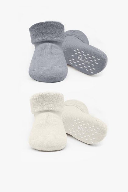 2 Pairs of Organic Cotton Baby Socks Non-Slip Stitch-Free Towel Socks for Girls and Boys (Gray)