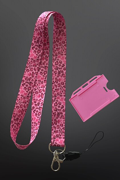 Pembe Leopar Desenli Boyun İpi Lanyard – Kartlık & Anahtarlık Askısı, Dayanıklı Kumaş