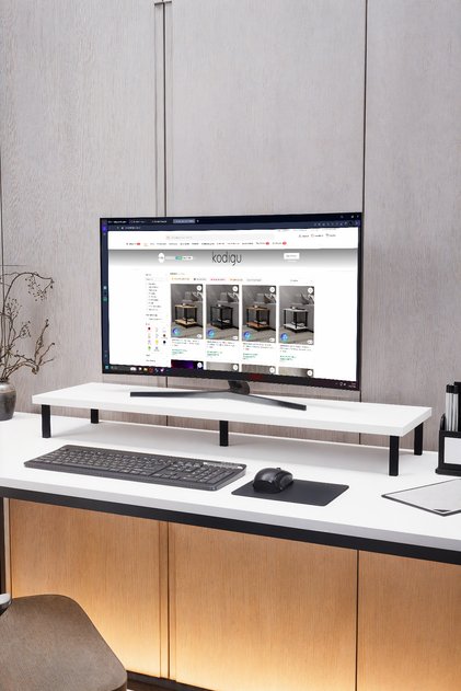 90x20cm Monitör Standı | Ergonomik Monitör Standı | Boyun için Monitör Standı | Beyaz