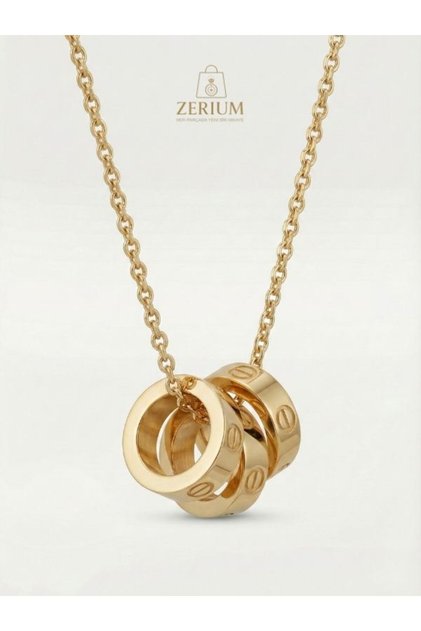 Triple Interlocking Geometric Ring Figured Steel Necklace Gold Color Modern Premium